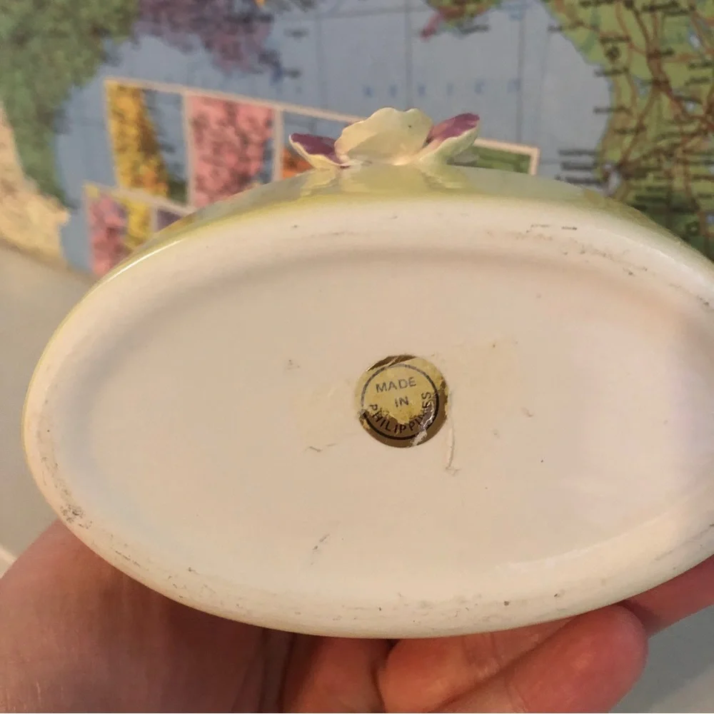 Yellow and Purple Floral Ceramic Trinket Dish